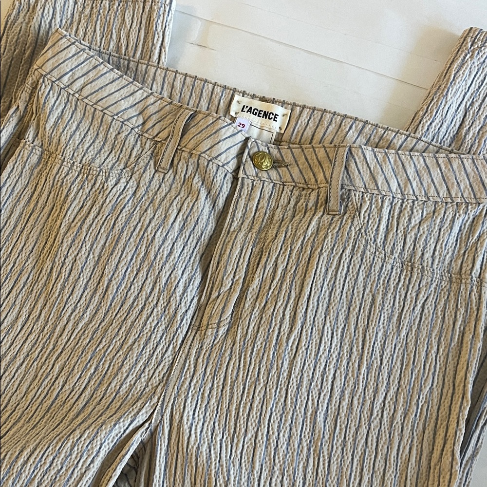 L’agence Mandy High Rise Cotton Linen Blend Striped Pants size 29
